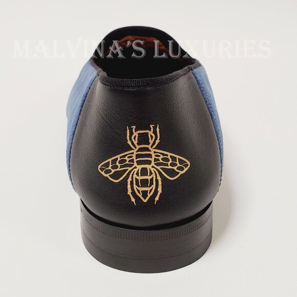 GUCCI SHOES MENS NY YANKEES INSIGNIA BLUE VELVET LOAFERS - Picture 9 of 14